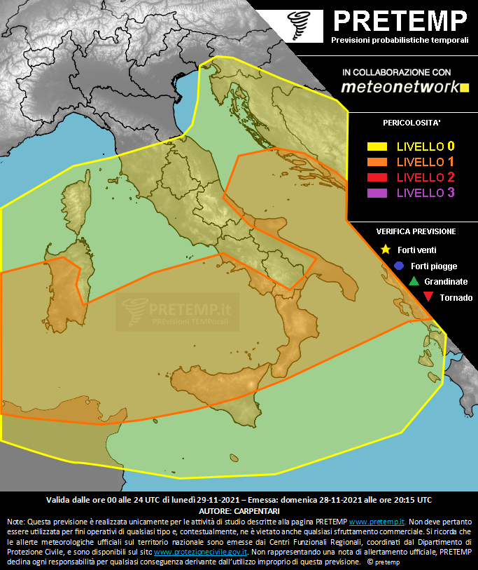 Mappa previsione del 29 novembre 2021