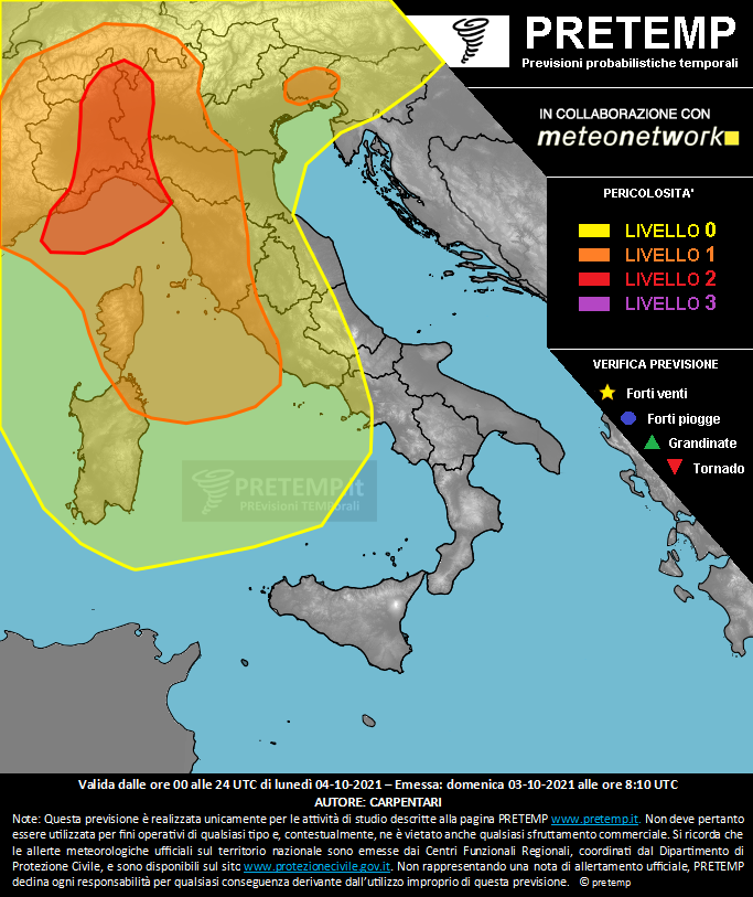 Mappa previsione del 04 ottobre 2021