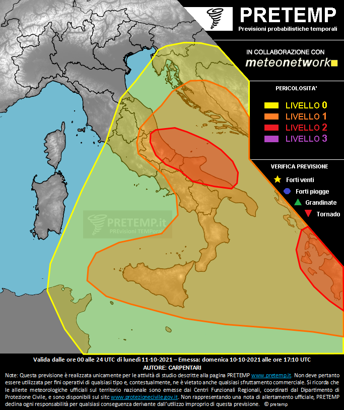 Mappa previsione del 11 ottobre 2021