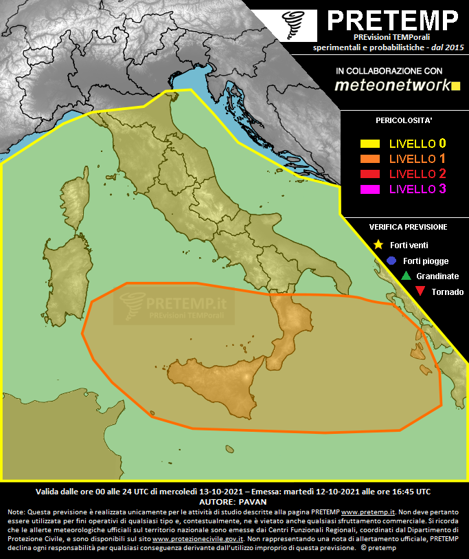 Mappa previsione del 13 ottobre 2021