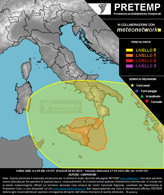 Mappa previsione del 18 ottobre 2021