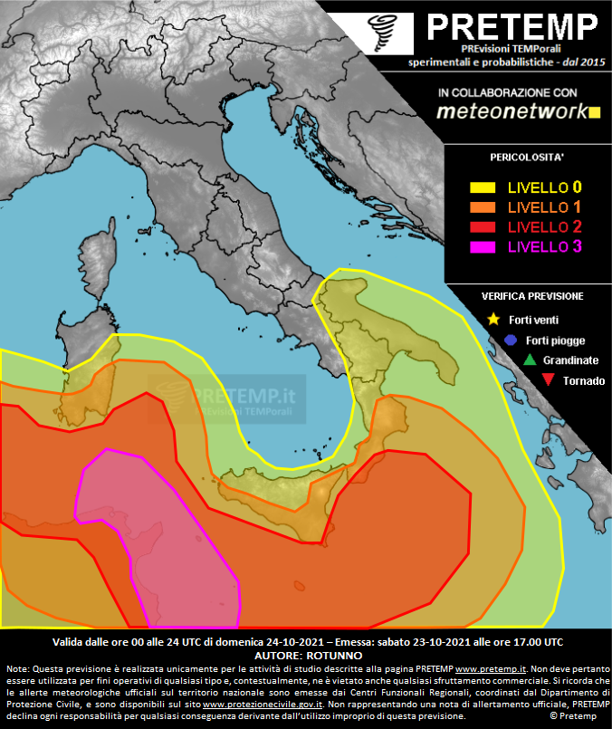 Mappa previsione del 24 ottobre 2021