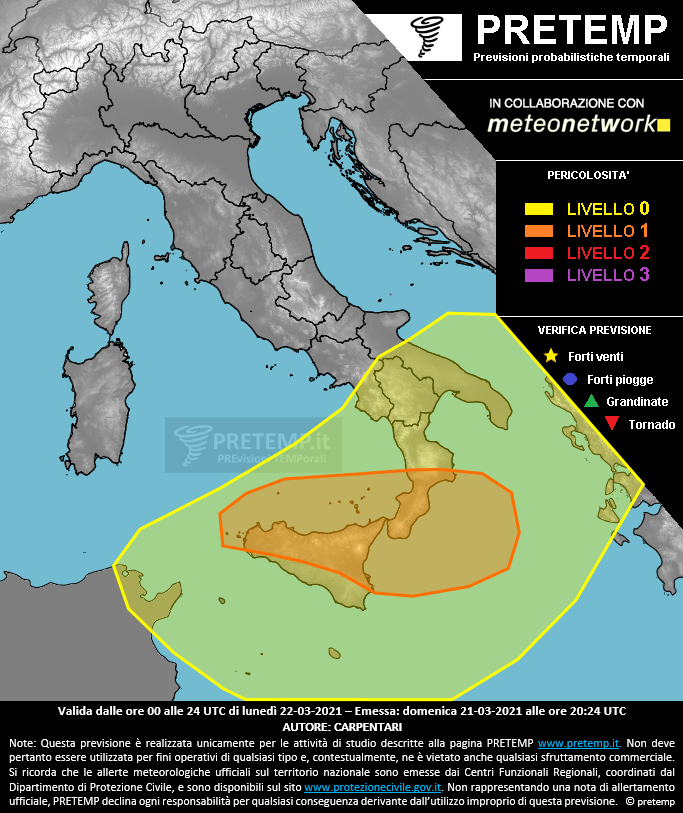 Mappa previsione del 22 marzo 2021