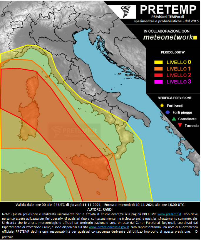 Mappa previsione del 11 novembre 2021