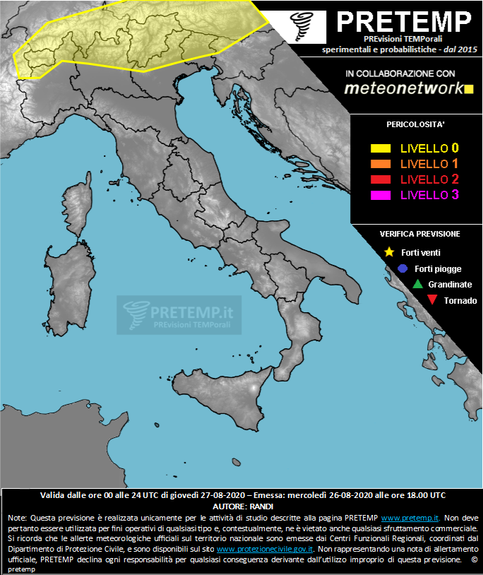 Mappa previsione del 27 agosto 2020