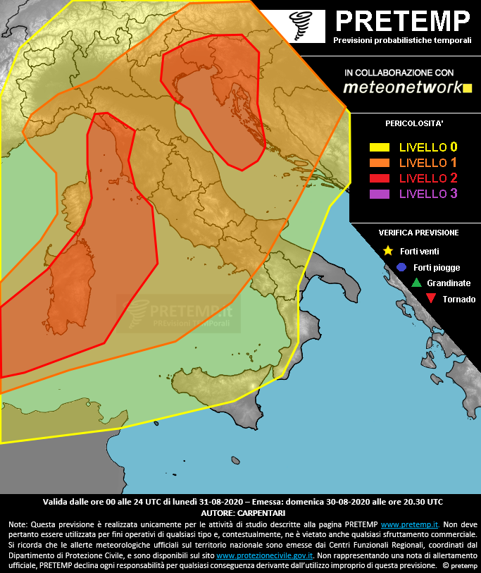 Mappa previsione del 31 agosto 2020