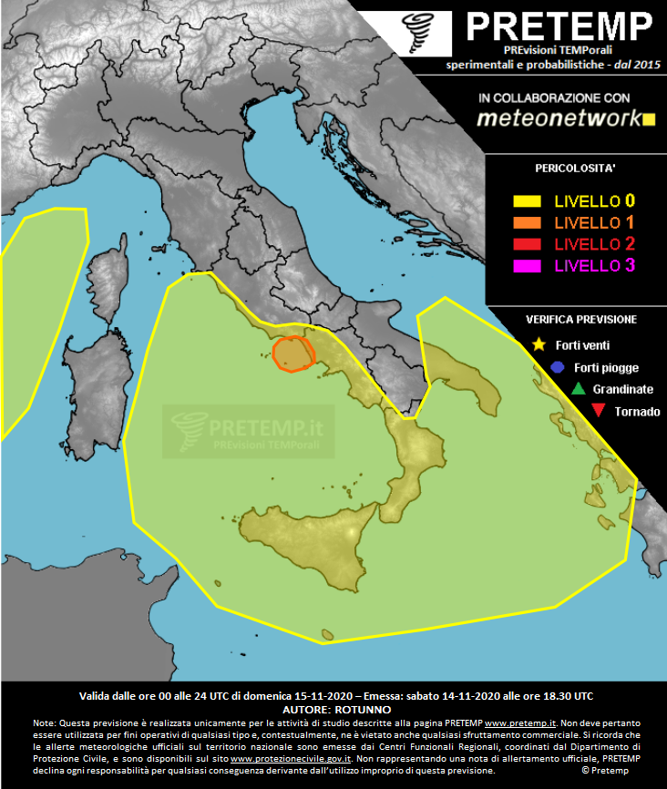 Mappa previsione del 15 novembre 2020