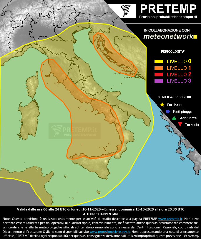 Mappa previsione del 16 novembre 2020
