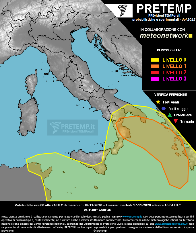Mappa previsione del 18 novembre 2020