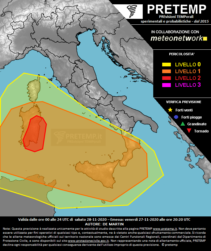 Mappa previsione del 28 novembre 2020