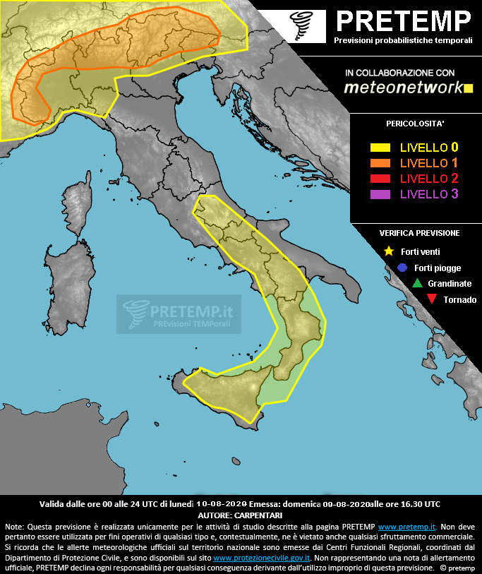 Mappa previsione del 10 agosto 2020
