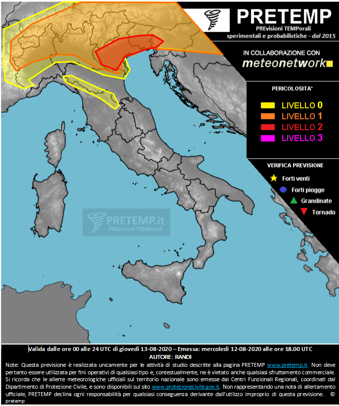 Mappa previsione del 13 agosto 2020