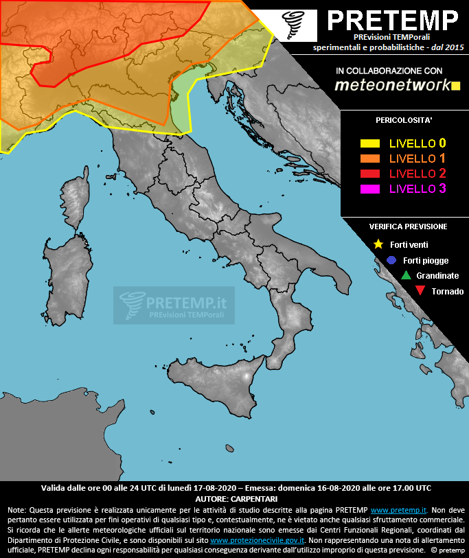 Mappa previsione del 17 agosto 2020