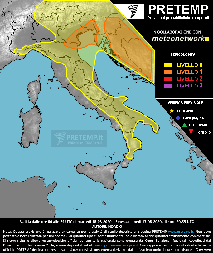 Mappa previsione del 18 agosto 2020