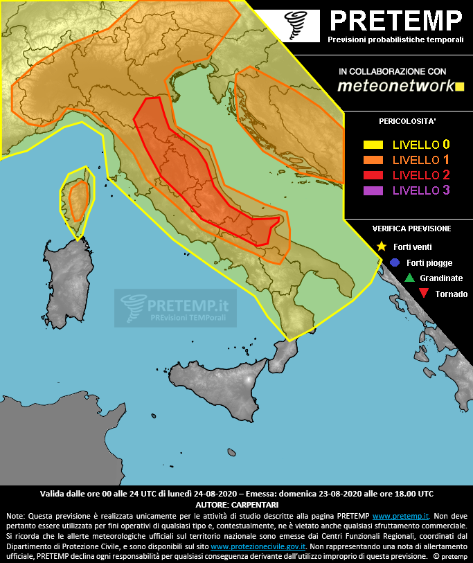 Mappa previsione del 24 agosto 2020