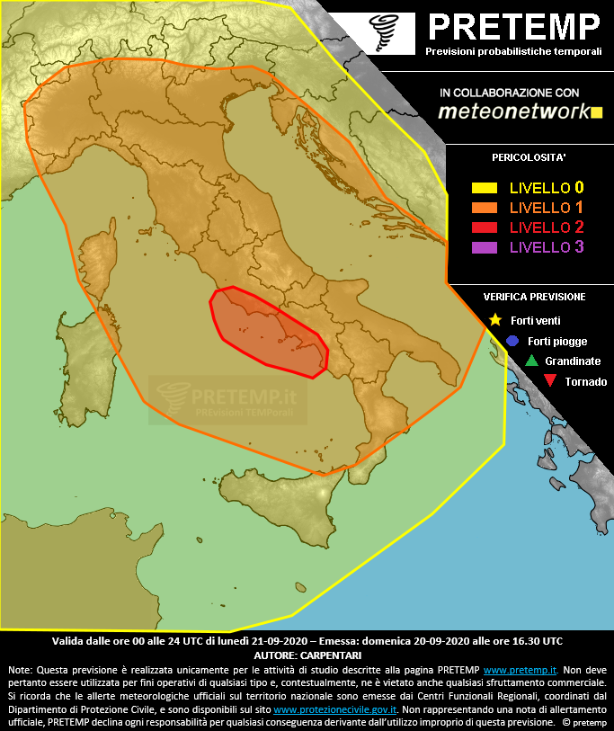 Mappa previsione del 21 settembre 2020