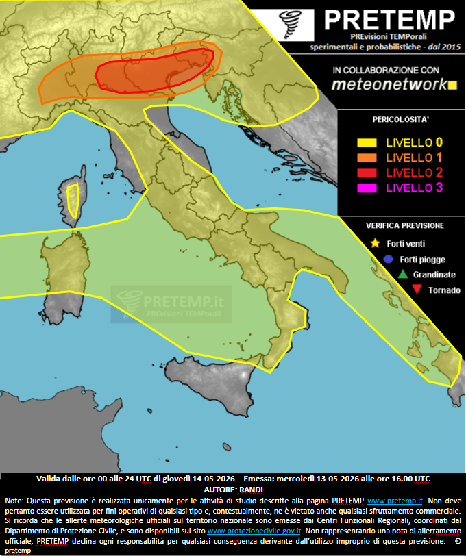 Mappa previsione del 14 maggio 2026