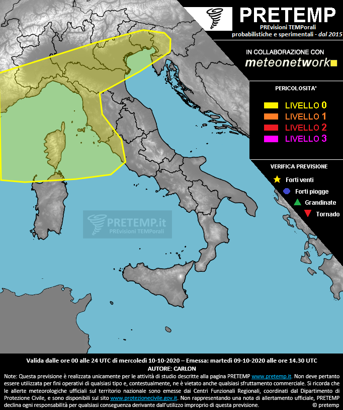 Mappa previsione del 10 ottobre 2020