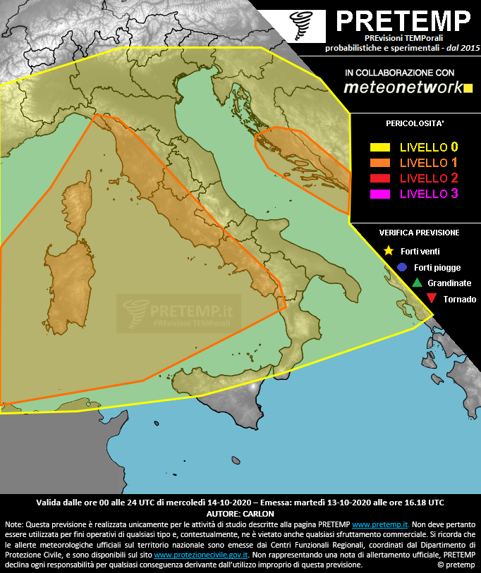 Mappa previsione del 14 ottobre 2020
