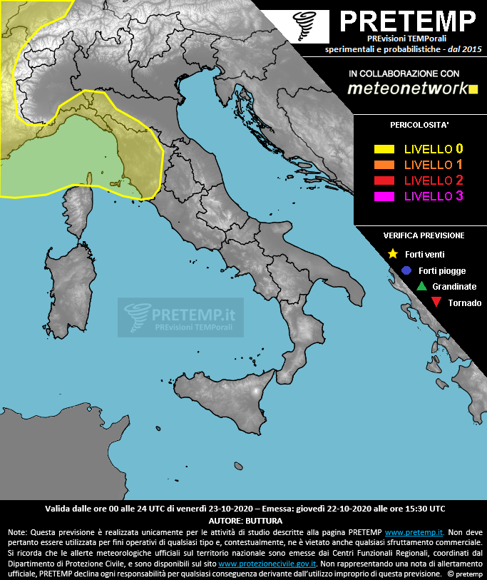 Mappa previsione del 23 ottobre 2020