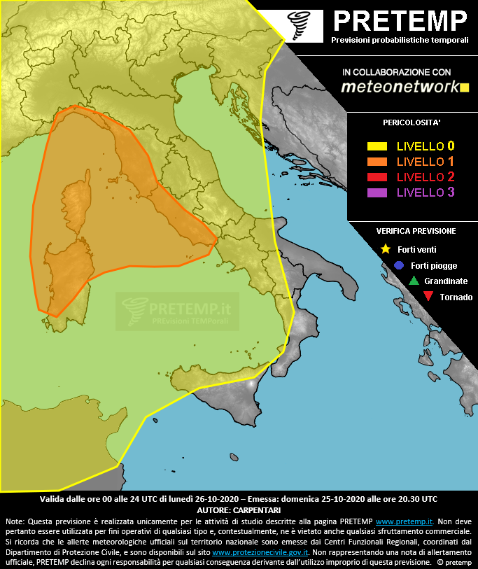 Mappa previsione del 26 ottobre 2020