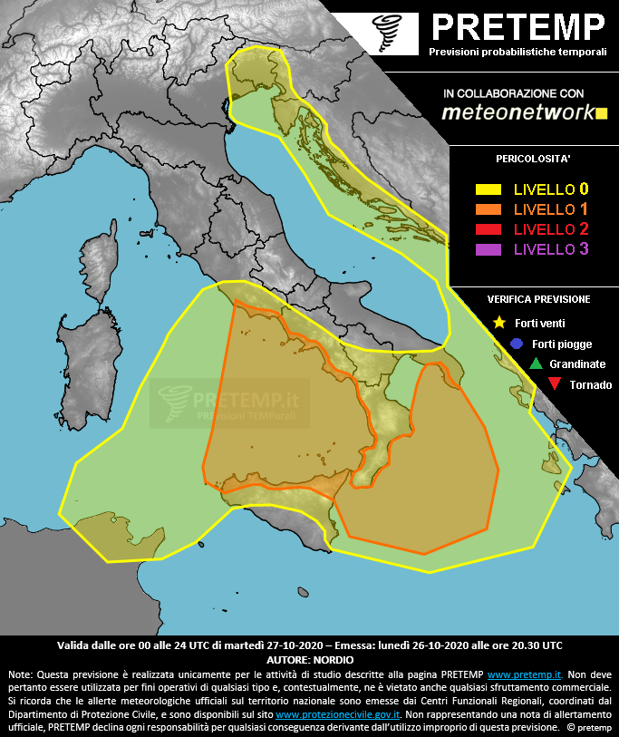 Mappa previsione del 27 ottobre 2020