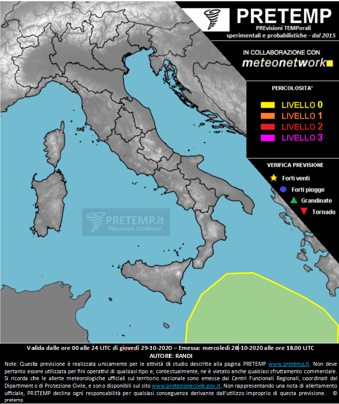 Mappa previsione del 29 ottobre 2020