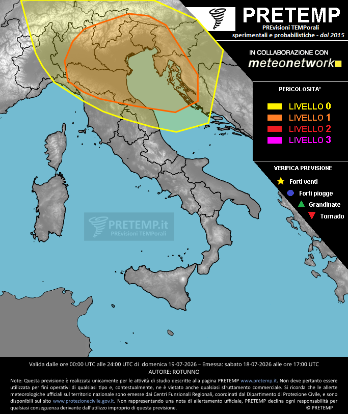 Mappa previsione del 19 luglio 2026