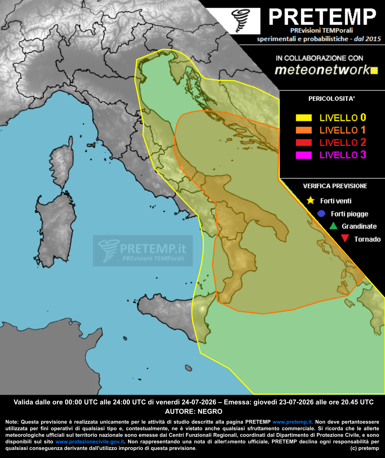 Mappa previsione del 24 luglio 2026