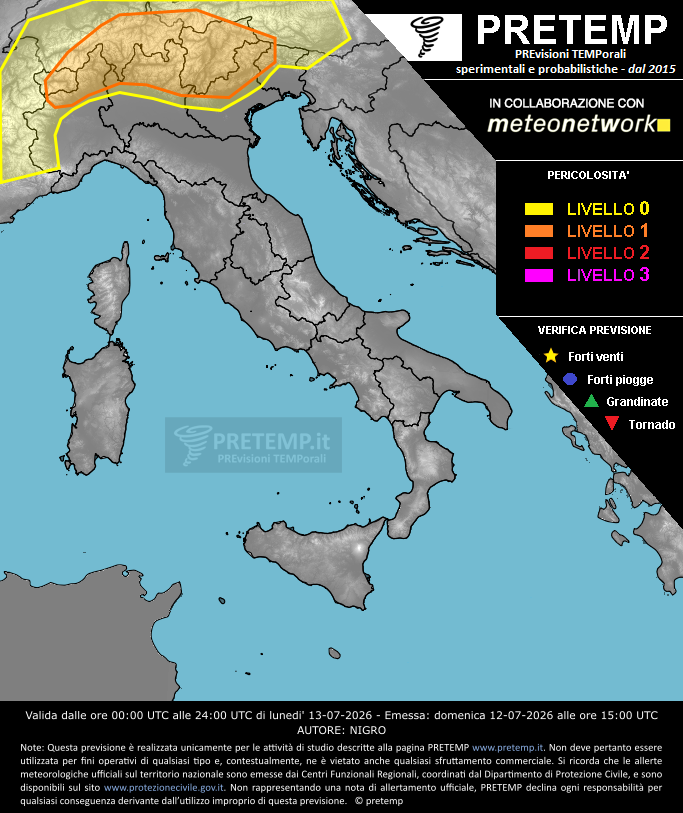 Mappa previsione del 13 luglio 2026